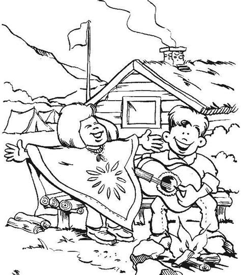 Girl scout camping coloring pages. Two Boys Singing Together When Camping Coloring Page ...