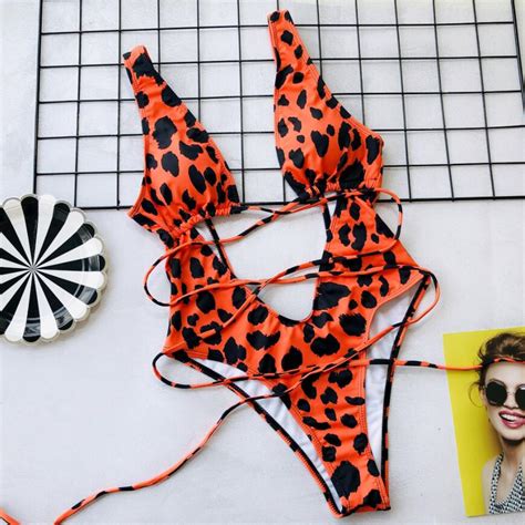 Oem Swimwear Manufacturer Sexy Red Cheetah Print Bathing Suits Hot