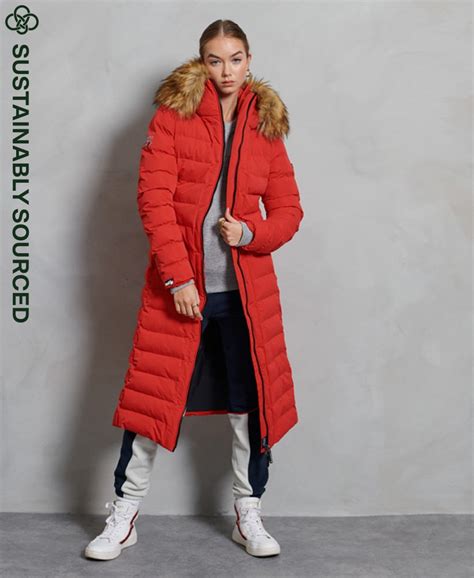 Womens Arctic Long Puffer Coat In High Risk Red Superdry