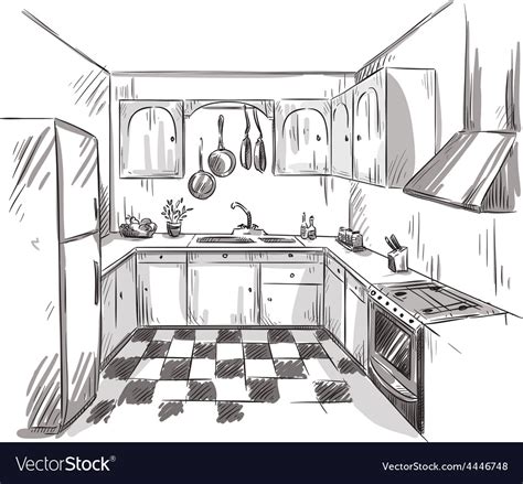 Kitchen Interior Drawing Royalty Free Vector Image