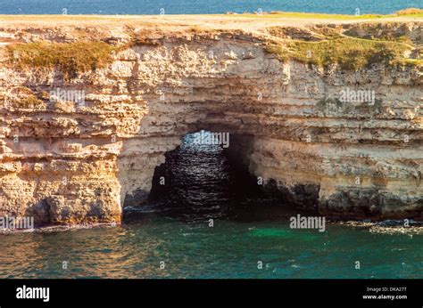 Sea Cave Tunnel Beautiful View Landscape In Tarhankut Crimea Ukraine