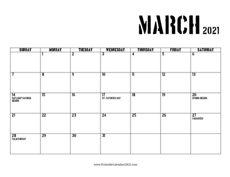 30 days of march consist of 4. 68+ Free March 2021 Calendar Printable with Holidays ...