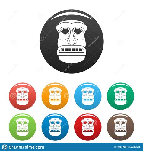 Aztec Idol Icons Set Color Stock Vector Illustration Of Collection