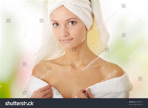 Relax Concept Beautiful Nude Woman With Soft Skin In Bathrobe Stock Photo Shutterstock