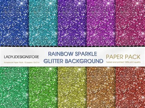 Rainbow Large Chunky Sparkle Glitter Digital Papers Glitter Printable