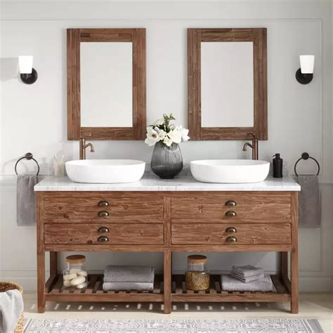 Bathroom vessel sinks are similar in looks to plates that are placed on top of counters, if you need a redesign your bathroom, a great way to transform the space is by adding a new vessel bathroom vanity. 72" Benoist Reclaimed Wood Console Double Vessel Sink ...