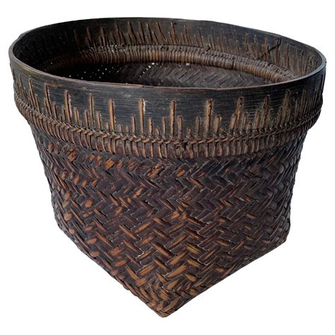 Rattan Basket Dayak Tribe Hand Woven From Kalimantan Borneo Mid 20th