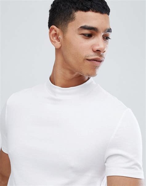 Asos Design Muscle Fit Turtle Neck T Shirt With Stretch In White Asos