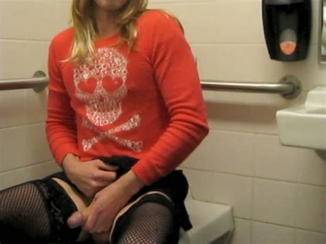 Sissy Slut Strokes In A Public Bathroom