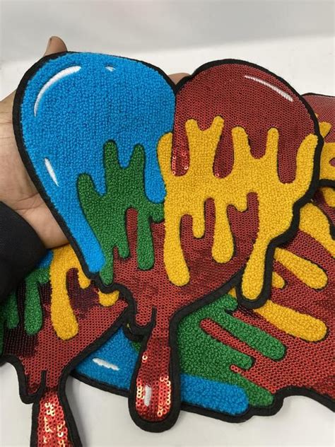New Large Chenille Patch Colorful Dripping Heart Etsy In 2021 Iron