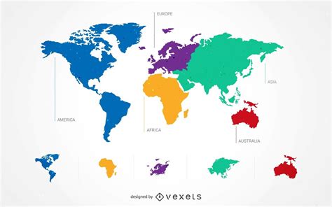 5 Continent World Map Set Vector Download