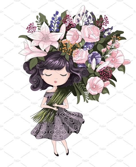 Cute Girl With Flowers Girls With Flowers Cute Girl Illustration Flower Illustration