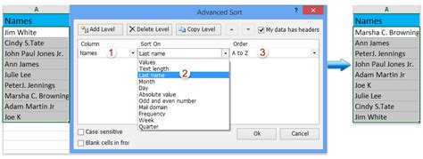 You can sort your excel data on one column or multiple columns. How to sort full names by last name in Excel?