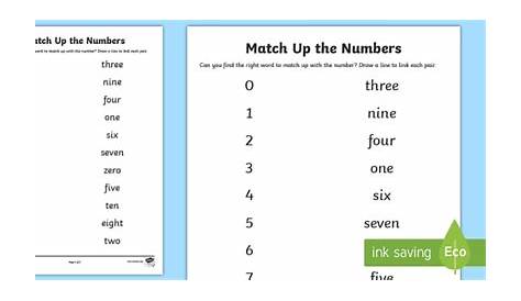 match numbers to words worksheet
