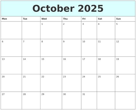 October 2025 Free Calendar