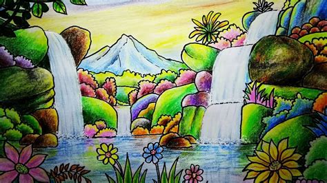 Melalui mewarnai, kreativitas dan imajinasi anak akan semakin berkembang. Gambar Pemandangan Air Terjun Kartun - Extra
