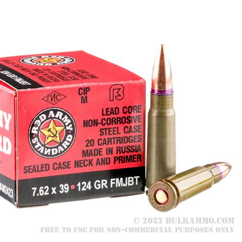 20 Rounds Of Bulk 762x39mm Ammo By Red Army Standard 124gr Fmjbt