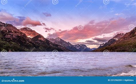 Sunset Over Upper Waterton Lake In Waterton Lakes National Park A Park