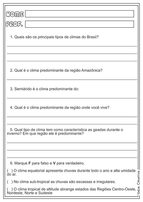Atividades Sobre O Clima Do Brasil 4 Ano
