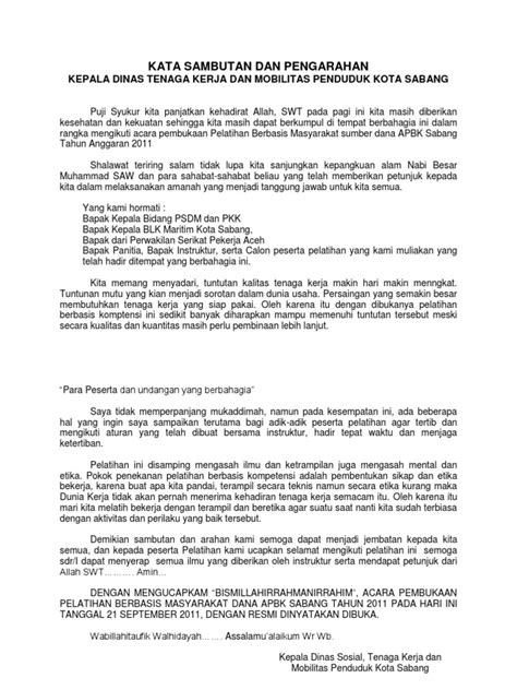 Contoh Kata Sambutan Pembukaan Acara Pelatihan