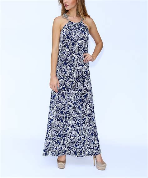 Take A Look At This Blue And White Embellished Strap Maxi Dress Today