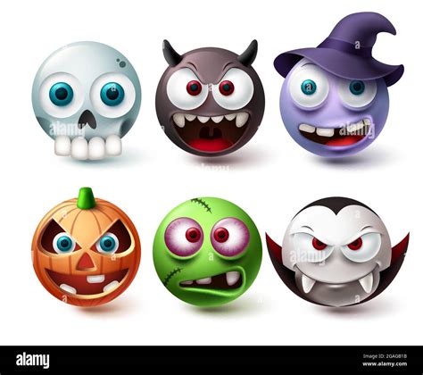 Smileys Halloween Emoji Vector Set Smiley Emojis Horror Character