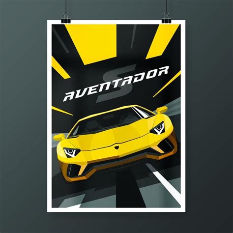 Stylised Automotive Drawing Of A Lamborghini Aventador Supercar Printed