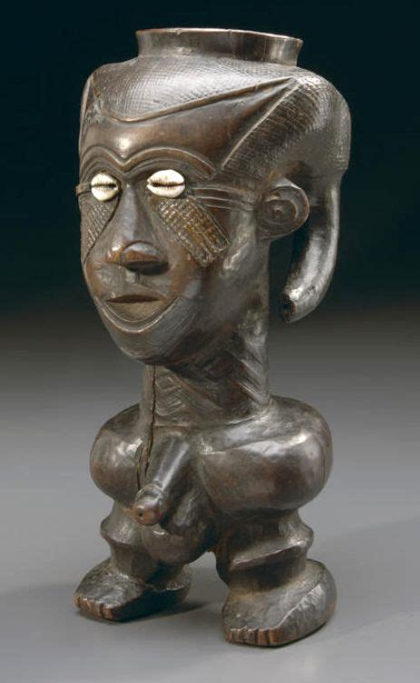 Africa Ritual Cup From The Kuba People Of Dr Congo Wood With Cowrie Shell Eyes And Copper