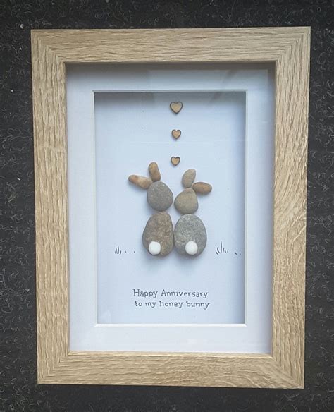 Anniversary Gift,Pebble Art Picture,bunny present,anniversary ideas,rabbit picture,handmade gift ...