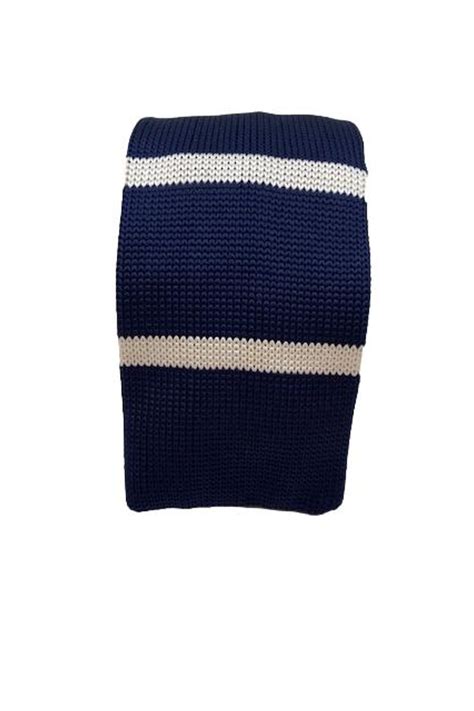 Navy Blue And White Striped Knitted Tie Shopperboard