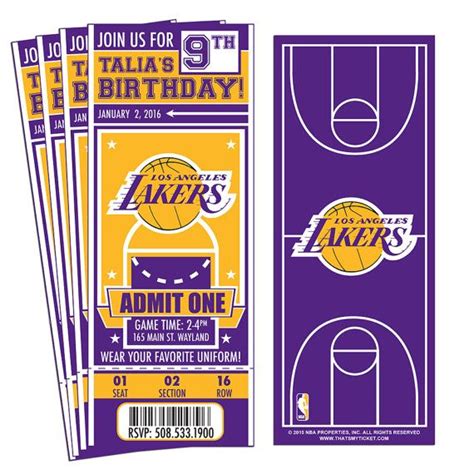 12 Los Angeles Lakers Custom Birthday Party Ticket Invitations
