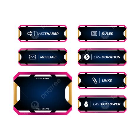 Twitch Stream Panels Pack In Neon Red And Gold Overlay Live Webcam PNG Transparent Image And