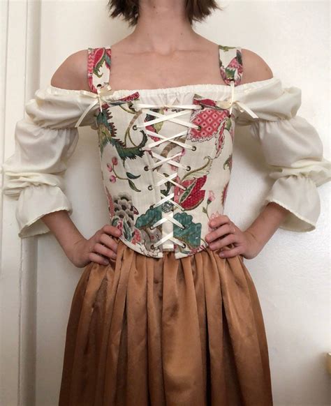 Peasant Bodice Renaissance Corset In Jacobean Floral Pattern Etsy In