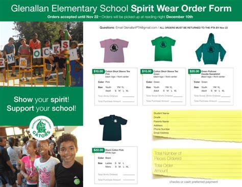 Glenallan Elementary School Spirit Wear Order Form
