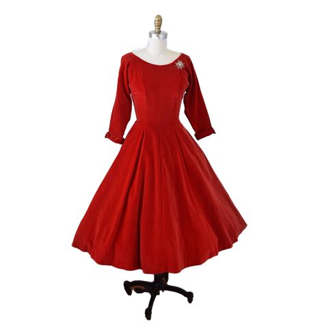 1950s Red Velvet Party Dress 50s Princess Style Full Dress Mrs Etsy