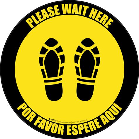 Please Wait Here Bilingual Spanish With Shoe Prints Yellowblack Border