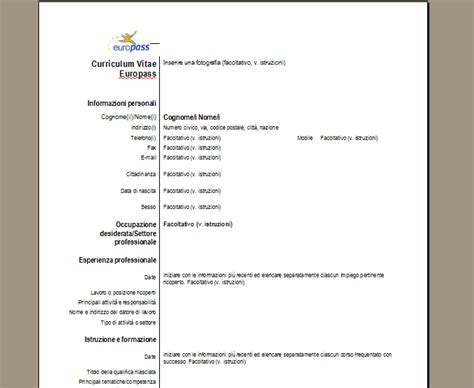 Free Sample Of Cv Resume Curriculum Europass Compilato Esempio