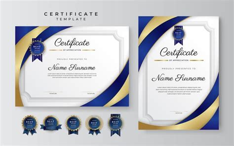 Plantilla De Borde De Certificado De Logro Azul Y Dorado Con Insignia