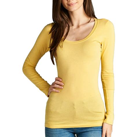 Snj Women S Long Sleeve Scoop Neck Fitted Cotton Top Basic T Shirts Plus Size Available Fast