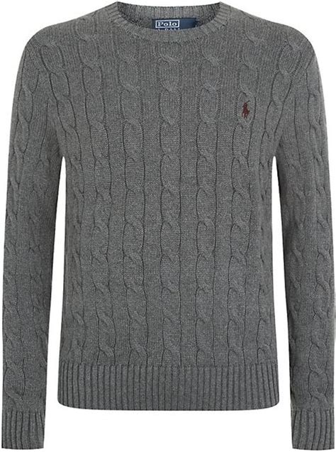 Polo Ralph Lauren Crew Neck Cable Knit Sweater In Gray For