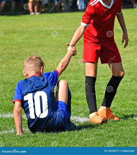 Young Kid Soccer Player Helps On The Field Editorial Photo Image Of