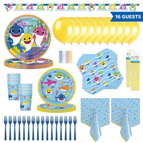 Baby Shark Birthday Party Tableware Decoration And Balloon Kit For 16