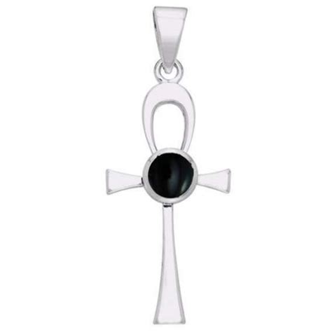 Ankh Egyptian Pendant With Black Onyx Gemstone Sterling Silver