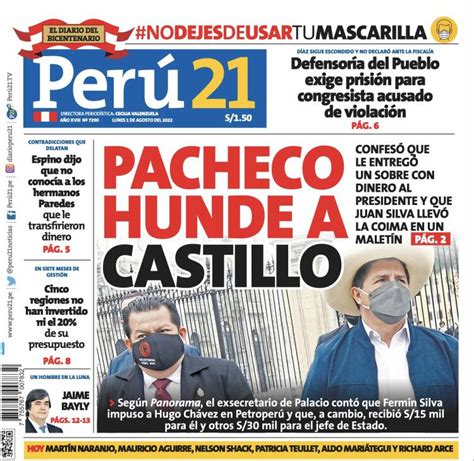 Newspaper Perú 21 Peru Newspapers In Peru Mondays Edition August
