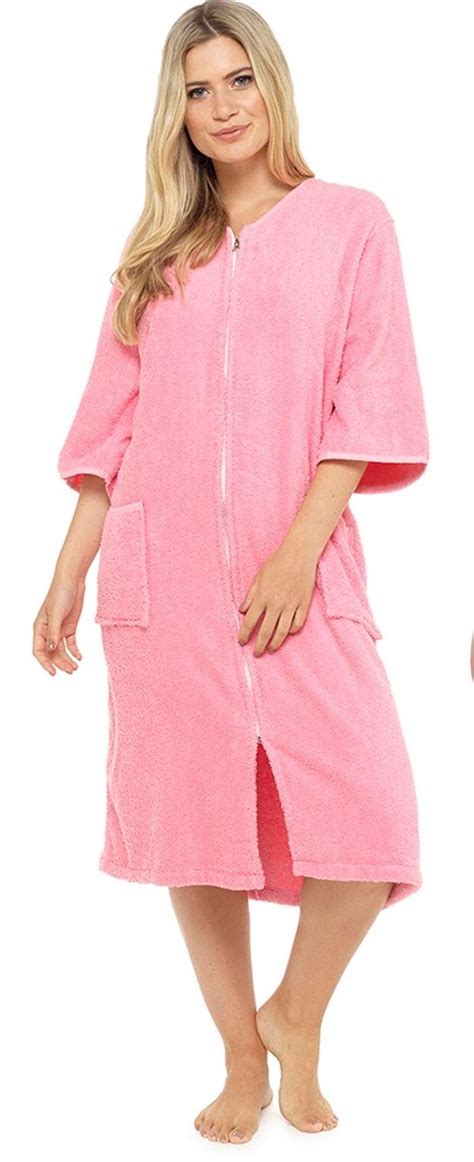 Ladies 100 Pure Cotton Zip Through Towelling Dressing Gown Robe Tom
