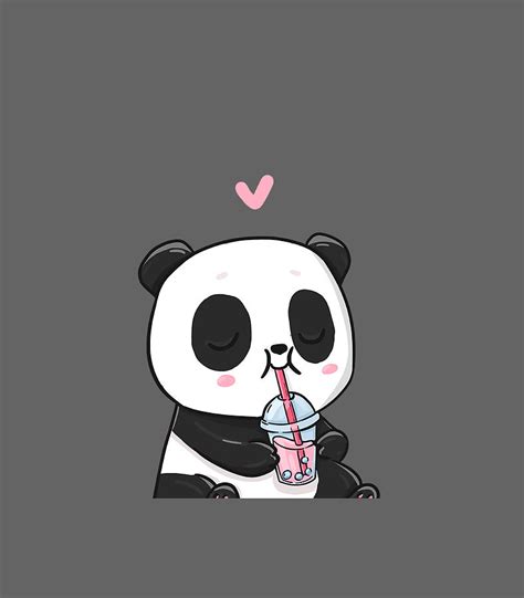Cute Anime Panda Is Drinking Boba Bubble Tea L Funny Kawaii Digital Art