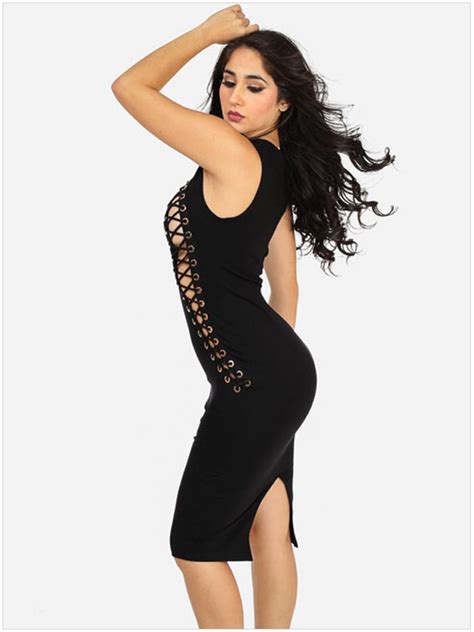 Sie suchen ein gutes angebot für black cut out midi dress? Women Cut Out Black Midi Bodycon Dress - Online Store for ...
