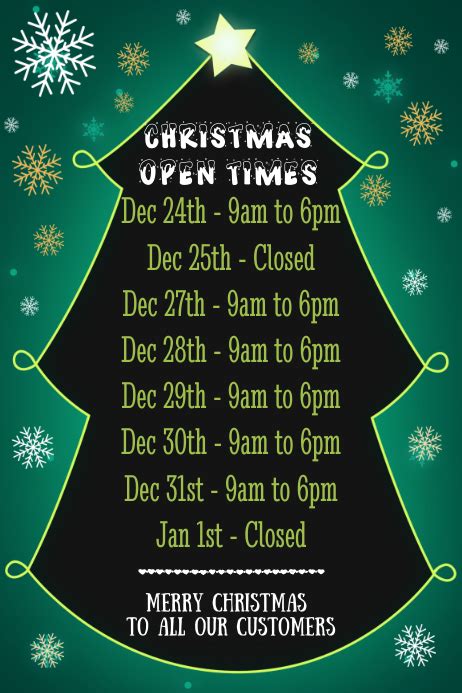 Christmas Open Hours Template Postermywall