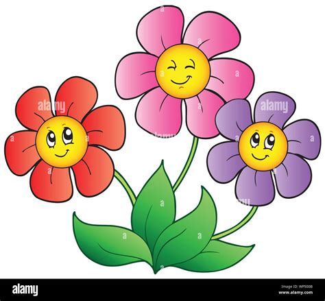Tres Flores De Dibujos Animados Imagen Vector De Stock Alamy