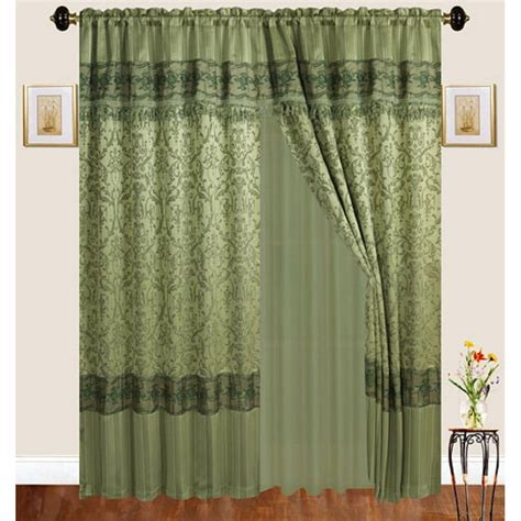 Luxury Jacquard Curtains Sage Green Window Panels With Backing Valance